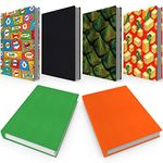 Easy Apply Stretchable Book Cover 6 Pack. 3 Solid and 3 Design Standard Jackets Fit Hardcover Textbooks Up to 8" x 10". Adhesive-Free, Nylon Fabric Protectors. Washable, Reusable Student School Supply