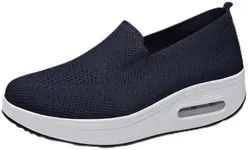 Teamoda Orthopedic Walking Shoes for Women, Slip-On Light Air Cushion Mesh Up Stretch Platform Orthopedic Sneakers for Arch Support, Navy, 10 Wide