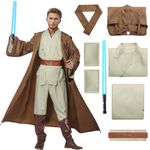 Jedi Knight Costume Adult Hooded Robe with Tunic Uniform Robe Pants Belt Full Set Cospaly Clock (Adulte-Brown, XL)