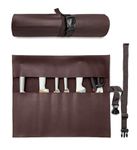 Under NY Sky Genuine Leather Knife Roll Case - 6 Slots - Real Leather Pouch - Portable Bag for Cooking Tools, Utensils, Cutlery Knives, Brushes - Chefs, Kitchen, Travel, Gift (Knife Roll Brown)