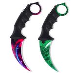 TOPOINT 2 Packs Land Karambit Knife CS Game Knife, Fixed Blade Knife with Sheath and Cord KZ03-22 (Green&Starry sky)