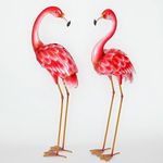 Bits and Pieces - Set of Two (2) Metal Flamingo Garden Statues - Durable Outdoor Sculptures Make Great Home Décor