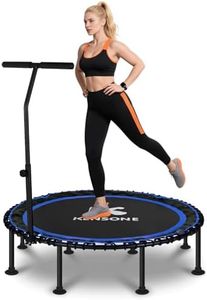 K KENSONE 48" Foldable Rebounder Trampoline for Adults with Bungee, 550 LBS Quiet Indoor Mini Trampoline for Adults Fitness with Adjustable T-Shaped Handle Bar for Gym Workout, Home Exercise, Blue