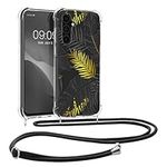 kwmobile Crossbody Case Compatible with Samsung Galaxy S24 Case Strap - Palm Leaves Yellow/Grey/Transparent