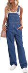 luvamia Overalls Women Loose Fit Denim Bib Baggy Overall Jumpsuit Straight Wide Leg Stretchy Jean Pants Fashion, Reef Blue