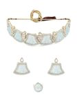 ZAVERI PEARLS Turquoise Blue Artificial Stones & Kundan Necklace Earring & Ring Set For Women-ZPFK16663