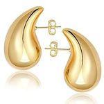 Chunky Gold Hoop Earrings For Women 18k Gold Plated Teardrop Earrings Hypoallergenic Gold Chunky Earrings Open Hoops Lightweight Drop Earrings with Sterling Silver Post For Women Girls