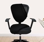 HOTKEI Set of 4 Office Chair Cover 2 Piece 200GSM Fabric Stretchable Elastic Removable Washable Black Office Computer Desk Executive Rotating Chair Seat Covers Slipcover Protector Computer Chair