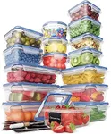 Chef's Path 32 Piece Food Storage Containers Set with 16 Blue Easy Snap Lids +16 Airtight Food Containers with Lids for Pantry & Kitchen Organization - BPA-Free Food Storage Containers with Lids