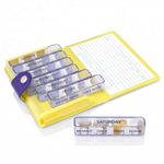 Kibodan Medidos 7-Day Weekly Pill Organiser – Small, Travel-Friendly Medicine and Vitamin Dispenser with 4 Adjustable Compartments. The Perfect Pill Organiser 4 Times a Day (Purple, Yellow)