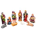 SHATCHI Small/Large Handmade Nativity Scene Birth Jesus Christ Wooden Stable and 10pcs/12pcs Figurine House Sculpture Christmas Decoration Xmas Décor, Multicolour, 10pcs Figures