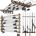 Rush Creek Creations 11-Rod Wall or Ceiling Fishing Rod Storage Rack, Vertical or Horizontal Garage Fishing Rod Holder with 11 Rod Capacity, Light Wood Grain