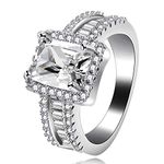 Uloveido Charm Jewelry Wedding Band Engagement CZ Crystal Cocktail Ring for Women Square Cubic Zirconia Crystal Y590 (Size 7)