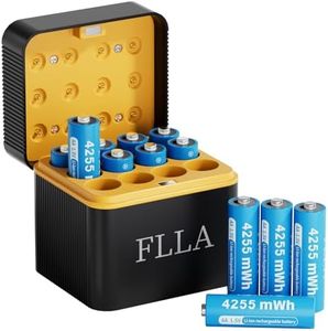 Flla 12 Slot Rechargeable AA Lithium Batteries 4255mWh 1.5V with USB-C Fast Charger & Storage Box, Constant Output, 2000+ Cycle for Doorbell Cameras, Game Controllers