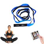 SIGNAMIO® Multi grip Hamstring yoga 12 loop exercise belt stretch strap band rope for stretching men women with Yoga Fitness Booklet - Blue-Black-1pcs