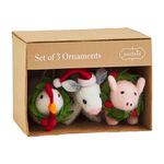 Mud Pie Boxed Farm Felt Christmas Ornaments, 2 1/2" x 2 3/4"