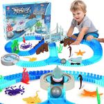 Shark Toys Race Track, 183 Pcs Ocean Theme Race Tracks Set for Kids Ages 3 4 5 6 7, Flexible Race Track for Kids with Shark & Ball, Educational Playset Birthday Gifts for Boys and Girls (Blue)