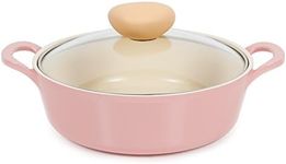 Neoflam Retro 2qt Non-Stick Ceramic Coated Stockpot with Integrated Steam Vent, Silicone Hot Handle Holder Included, Saute Pot, Casserole, Dutch Oven, 2-QT Low w/Glass Lid, Pink