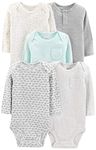 Simple Joys by Carter's Baby 5-Pack Neutral Long-Sleeve Bodysuit, grey/blue stripe, 0-3 Months