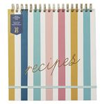Busy B Recipe File - Stripe - Flip Top Recipe Organiser with Built-in Stand, 16 Recipe Cards, Plastic Sleeves, Index Cards and Space for 80 Recipes - FSC® Certified
