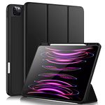 Vobafe Case for iPad Pro 12.9 Case 6th/5th/4th/3rd Generation, TPU Flexible Back Cover with Pencil Holder for iPad 12.9 Pro 2022/2021/2020/2018, Support Pencil 2 Charging, Black