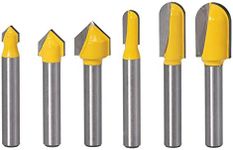 Yakamoz 6Pcs 1/4" Shank Round Nose Groove Router Bit Set and Carbide 90 Degree V-Groove 3D CNC Signmaking Lettering Engraving Cutter Woodworking Carving Cutting Tool