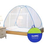 Classic Mosquito Net for Single Bed | Foldable Machardani | Polyester Strong 30GSM mesh | PVC Coated Corrosion Resistant Steel Wire - Blue.