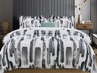 Hafaa King Size Duvet Cover Sets Soft Microfibre Printed 3 Pcs Kingsize Bedding Bed Set Fade and Wrinkle Resistant Duvet Cover Sets (Grey Stripe)