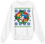 Bioworld Sonic The Hedgehog Sonic Christmas Wreath Crew Neck Long Sleeve White Adult Sweatshirt-Small