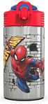 Zak Designs Stainless Steel One Hand Operation Lid and Built-in Carrying Loop Water Bottle with Straw Spout is Perfect for Kids (15.5 oz, BPA Free), 1 Count (Pack of 1), Marvel Comics ,Spiderman SS