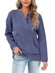 Aokosor Womens Long Sleeve Tops Ladies Loose Sweatshirts with Buttons Plain Jumpers Purple Blue Size 22-24