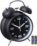 Loud Alarm Clock for Heavy Sleepers 3D Dial Battery Operated (Battery Include), 4" Alarm Clocks for Bedrooms, Classic Silent Non-Ticking Quartz Twin Bell Alarm Clock for Kids PT505 Black