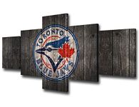 Canada Canvas Wall Art Toronto Blue Jays Team Logo Painting Major League Baseball HD Poster and Prints Artwork 5 Piece Framed Picture for Living Room Home Decor Ready to Hang(50Wx24H inches)