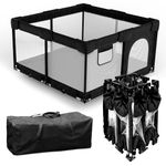 dearlomum Foldable Baby Playpen,Collapsible Playpen for Babies and Toddlers, Extra Large Foldable Playpen for Baby with gate, Baby Activity Center with Fence, Travel Play Pen (Black 51"×51")