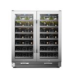 LANBOPRO Stainless Steel Dual Zone Wine Cooler - Seamless Stainless Steel French Doors 62 Bottle Capacity