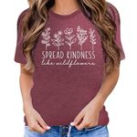 Fawniss Kindness Shirts for Women Spread Kindness Like Wildflower T-Shirt Motivational Be Kind Shirt Flower Tee Tops （Purple,Large）