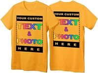 Custom T-Shirts - Personalized Unisex Crewneck Tee Shirts - Customize Your Image & Text & Photo - Men Women Adult Unisex Size - Large Gold