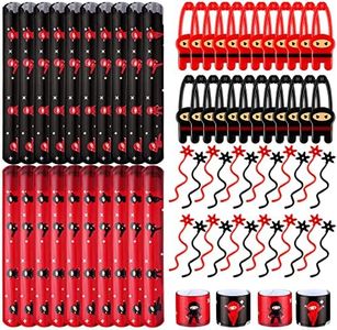 72 Pcs Ninja Party Favors Include 24 Ninja Theme Slap Bracelets 24 Stretchy Flying Slingshot Ninja Toys 24 Stars Slingshots Red and Black Sticky Stretch Ninja Toys Elastic for Ninja Birthday Party