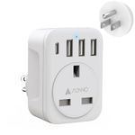 AUNNO UK to US Plug Adapter, USA Travel Adapter with 3 USB Ports & 1 USB C Ports, 5 in 1 Multifunctional Plug Adaptor for US Canada Mexico Thailand Colombia etc (Type B)