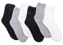 TOCONFFON Women's Cozy Fluffy Socks Fuzzy Socks Plush Socks 6 Pairs (2 Grey 2 White 2 Black)