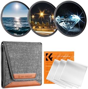 K&F Concept 77mm Star Filters Kit (3pcs) 4 Points 6 Points 8 Points Cross Screen Starburst Filters Set -18 Layer Coating Ultra Slim Optical Glass Camera Lens Filter with 3 Cleaning Cloth