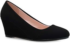 Olivia K Women's Adorable Low Wedge Heel Shoe - Easy Low Pumps - Basic Slip On, Comfort