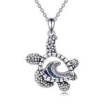 YFN Turtle Necklace Sterling Silver Sea Turtle Pendant Ocean Wave Beach Theme Jewellery Tortoise Gifts for Women Girls