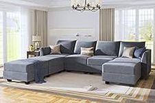 HONBAY Modular Sectional Sofa U Shaped Couch Reversible Sofa Couch with Storage Seat, Bluish Grey