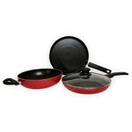 USHA SHRIRAM Non Stick Set | Lid (1Pcs) | Non Stick Tawa | Non Stick Kadai | Non Stcik Frying Pan | Stove & Induction Cookware| Multipurpose Lid for Kadhai & Fry Pan (Non Stick Set(with Lid) - Red)