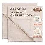 eFond Muslin Cloths for Cooking, Precut 50X50cm, Grade 100 Hemmed Cheesecloth for Straining Reusable and Washable, 100% Unbleached Pure Cotton Cheese Cloths for Straining Butter, Nut Milk (2 Pieces)