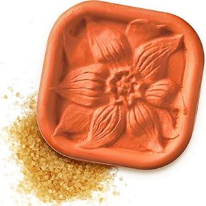 JBK Pottery Clematis Flower Terra Cotta Sugar Saver - Keeps Soft or will Soften Rock Hard Brown Sugar - Clematis Flower Design