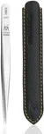 GERMANIKURE Professional Perforated Slanted Tweezers - FINOX Stainless Steel sharp tweezers in Leather Case - Professional Tweezers –Easy to use best tweezers- Ethically made in Solingen Germany -4405