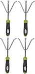 Garden Guru Hand Cultivator - Stainless Steel Hand Rake Soil Tiller with Ergonomic Handle, Great for Gardening, Cultivating, Loosening and Weeding (4 Pack)