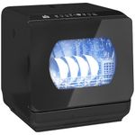 HOMCOM Table Top Dishwasher, Mini Countertop Dishwasher No Plumbing with Built-in 6L Water Tank, 6 Programs, Touch Control, LED Display, 4 Place Settings, Dual Water Supply and Fruit Wash, Black
